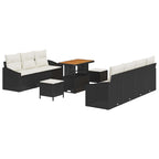 Gartensofa-set mit Kissen 10 pcs Schwarz Poly-Rattan