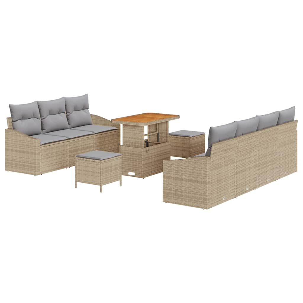 Gartensofa-set mit Kissen 10 pcs Beige Poly-Rattan