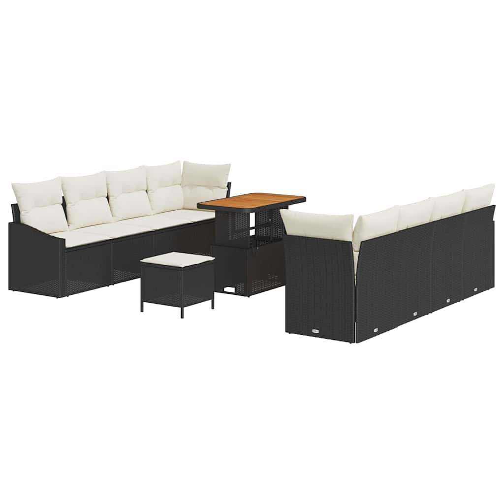 Gartensofa-set mit Kissen 11 pcs Schwarz Poly-Rattan