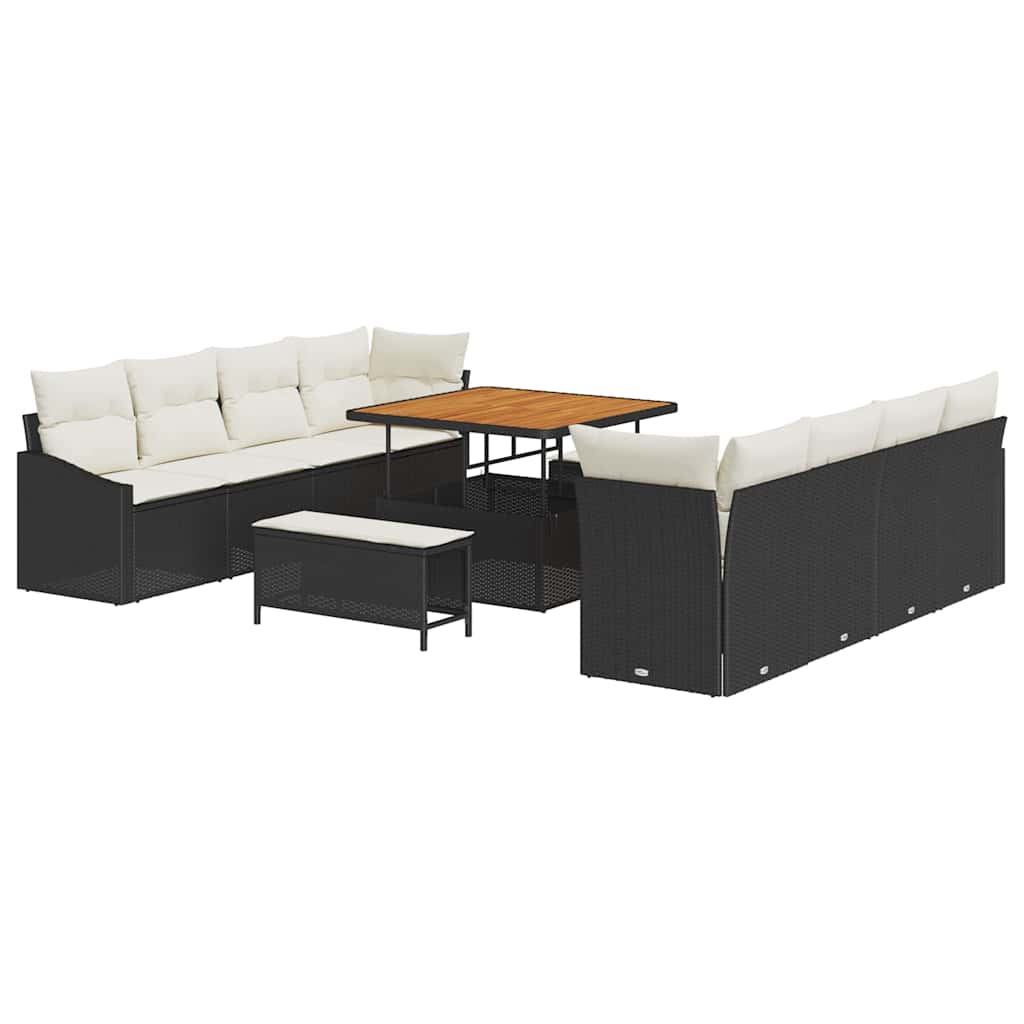 Gartensofa-set mit Kissen 11 pcs Schwarz Poly-Rattan