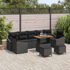 Gartensofa-set mit Kissen 10 pcs Schwarz Poly-Rattan