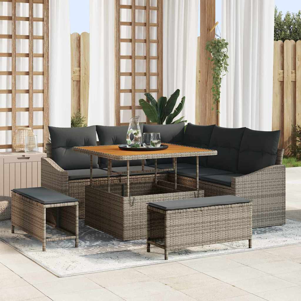 Gartensofa-set mit Kissen 8 pcs Grau Poly-Rattan