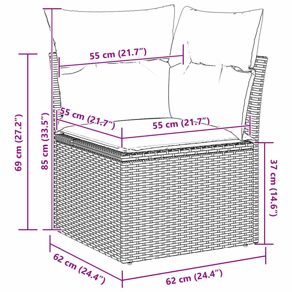 Gartensofa-set mit Kissen 8 pcs Schwarz Poly-Rattan
