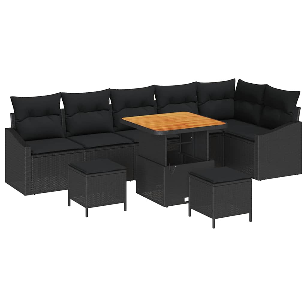 Gartensofa-set mit Kissen 9 pcs Schwarz Poly-Rattan