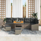 Gartensofa-set mit Kissen 9 pcs Grau Poly-Rattan