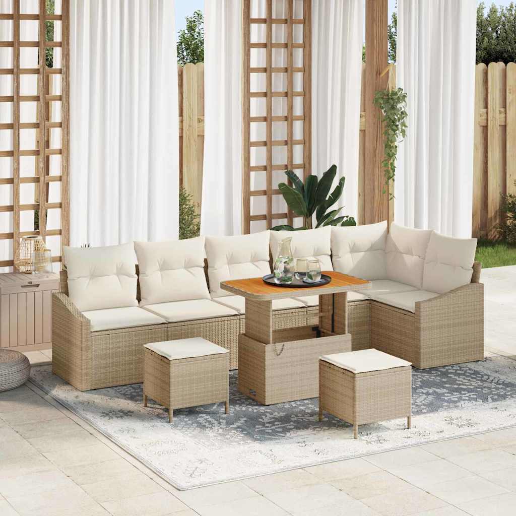 Gartensofa-set mit Kissen 9 pcs Beige Poly-Rattan