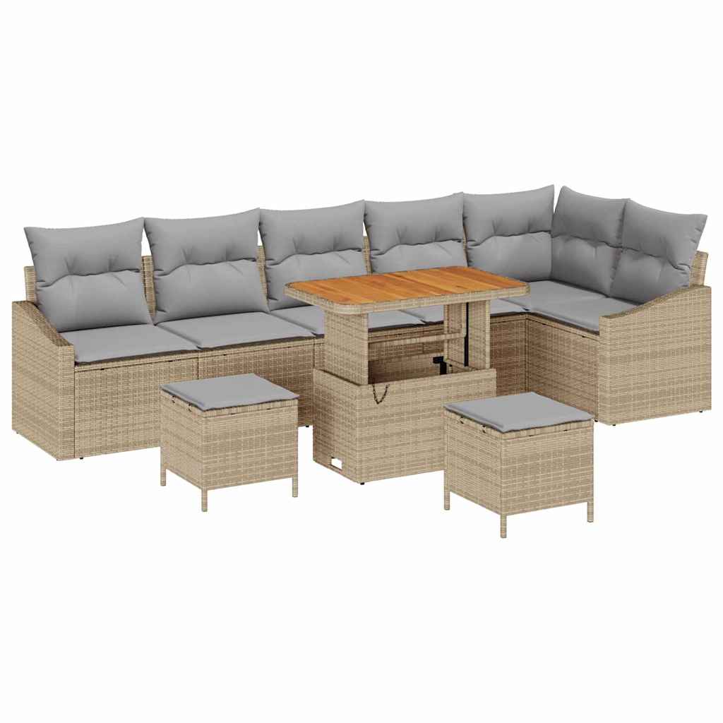 Gartensofa-set mit Kissen 9 pcs Beige Poly-Rattan