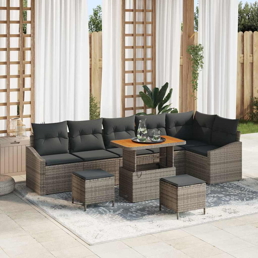 Gartensofa-set mit Kissen 9 pcs Grau Poly-Rattan