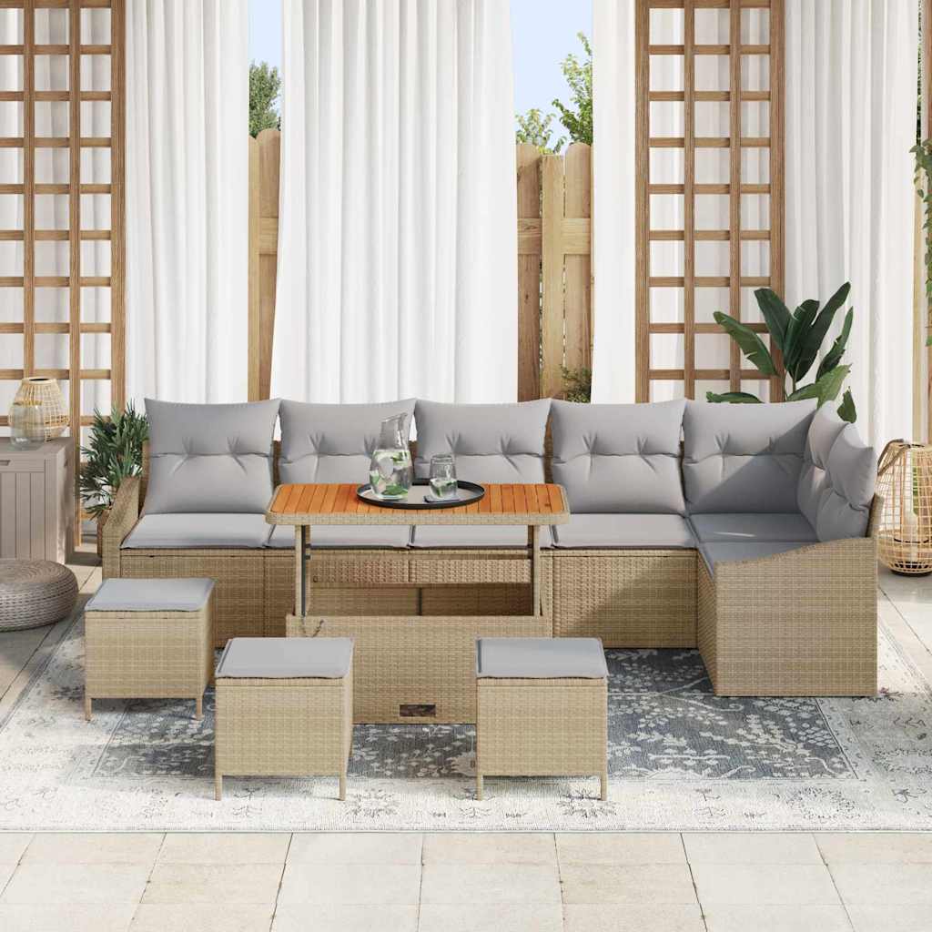 Gartensofa-set mit Kissen 10 pcs Beige Poly-Rattan