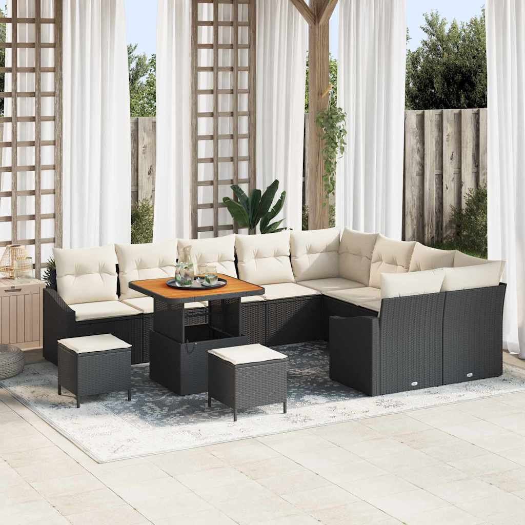 Gartensofa-set mit Kissen 12 pcs Schwarz Poly-Rattan