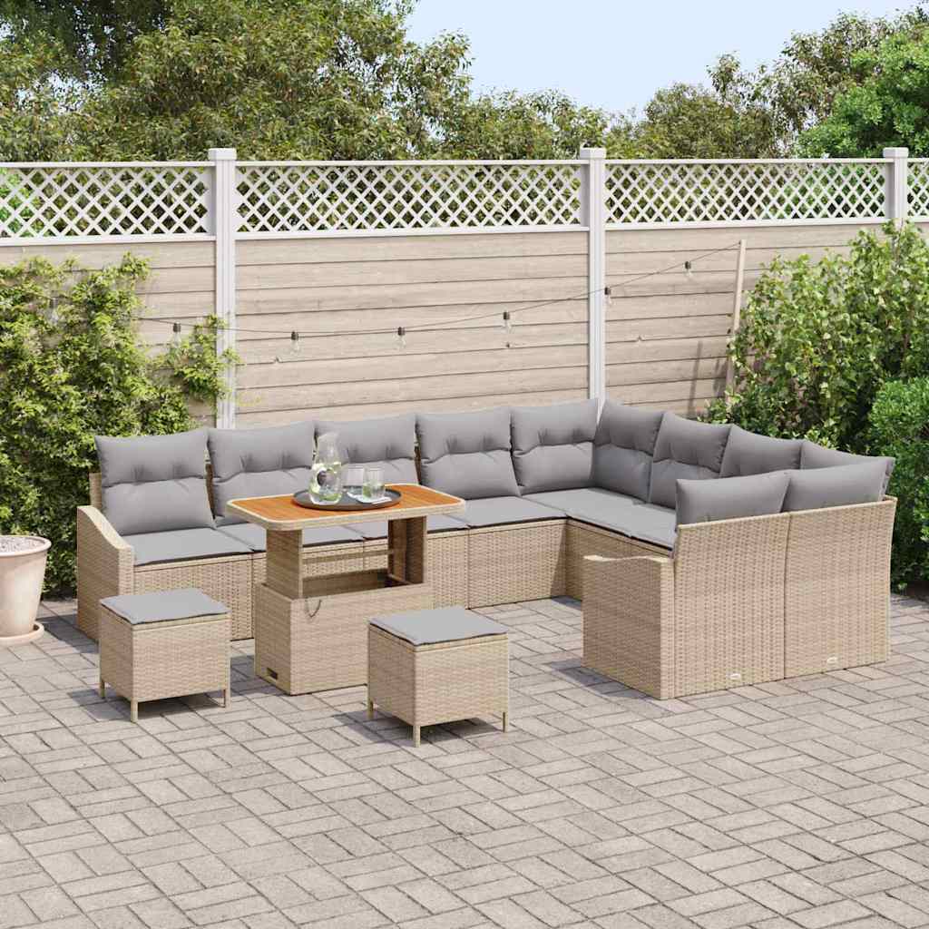 Gartensofa-set mit Kissen 12 pcs Beige Poly-Rattan