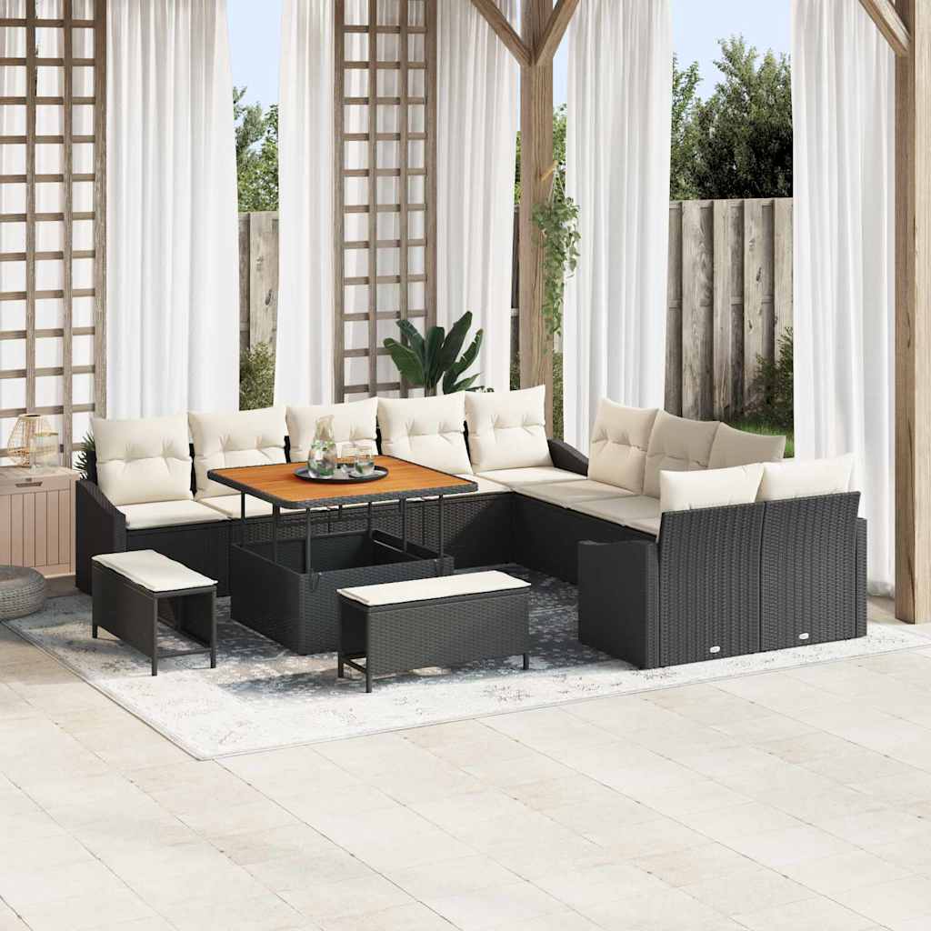 Gartensofa-set mit Kissen 13 pcs Schwarz Poly-Rattan