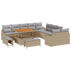 Gartensofa-set mit Kissen 13 pcs Beige Poly-Rattan