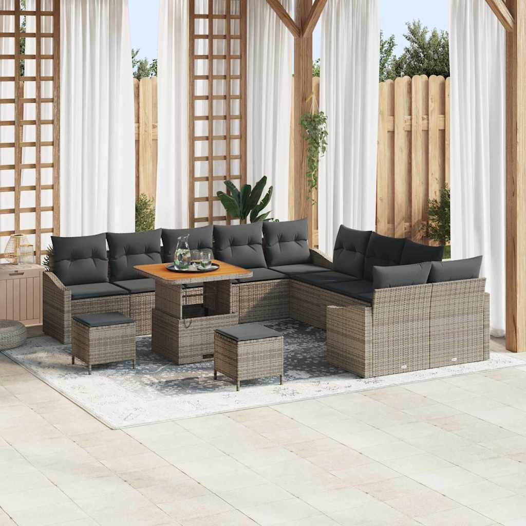 Gartensofa-set mit Kissen 13 pcs Grau Poly-Rattan