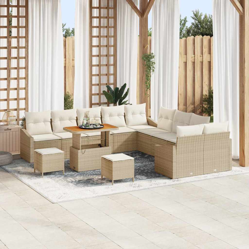 Gartensofa-set mit Kissen 13 pcs Beige Poly-Rattan