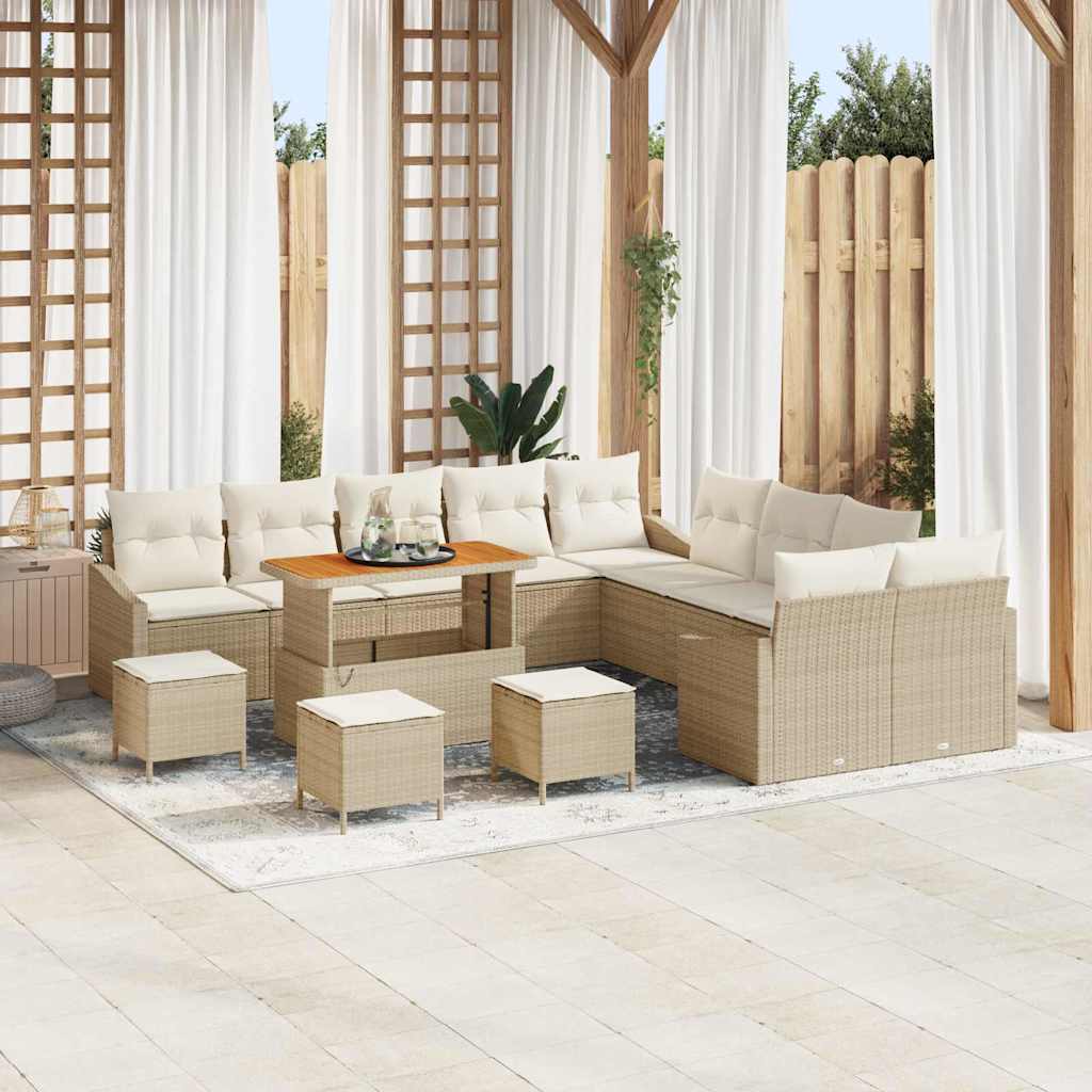Gartensofa-set mit Kissen 14 pcs Beige Poly-Rattan