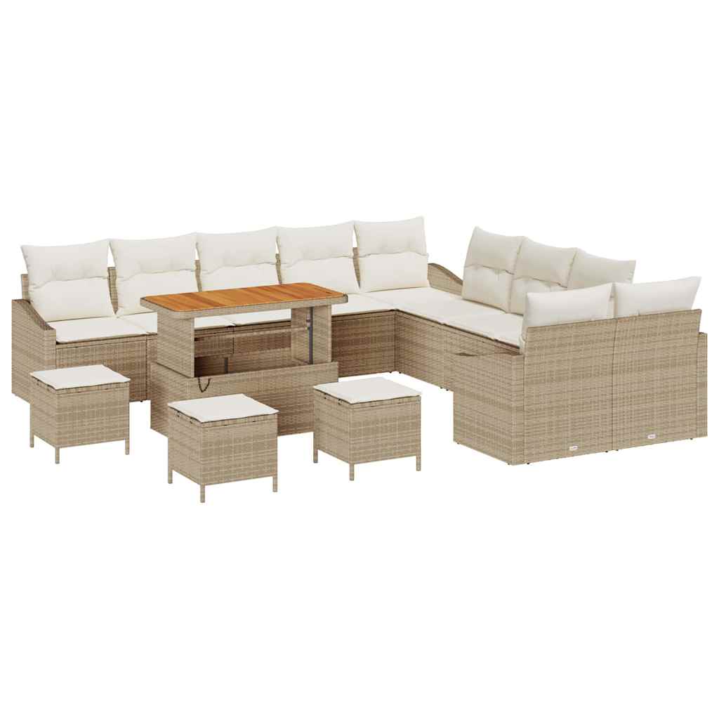 Gartensofa-set mit Kissen 14 pcs Beige Poly-Rattan