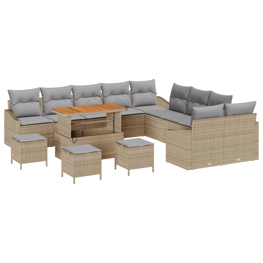 Gartensofa-set mit Kissen 14 pcs Beige Poly-Rattan