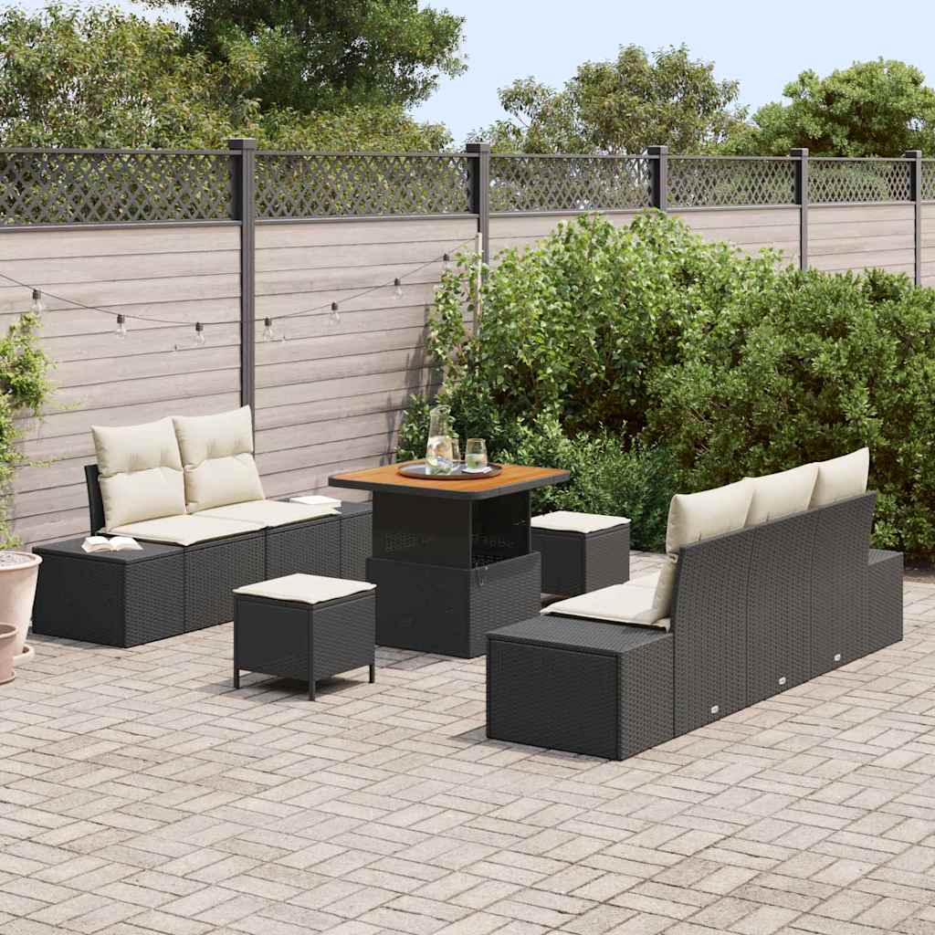 Gartensofa-set mit Kissen 8 pcs Schwarz Poly-Rattan