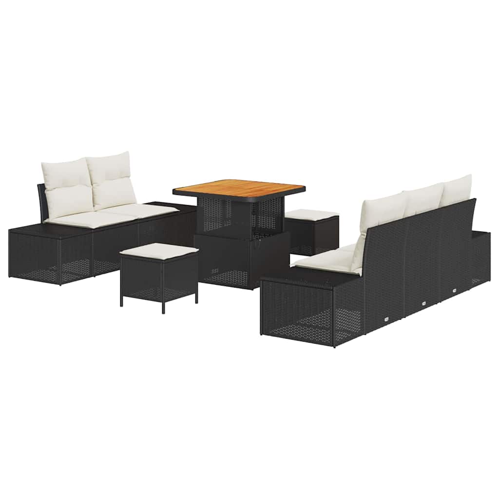 Gartensofa-set mit Kissen 8 pcs Schwarz Poly-Rattan