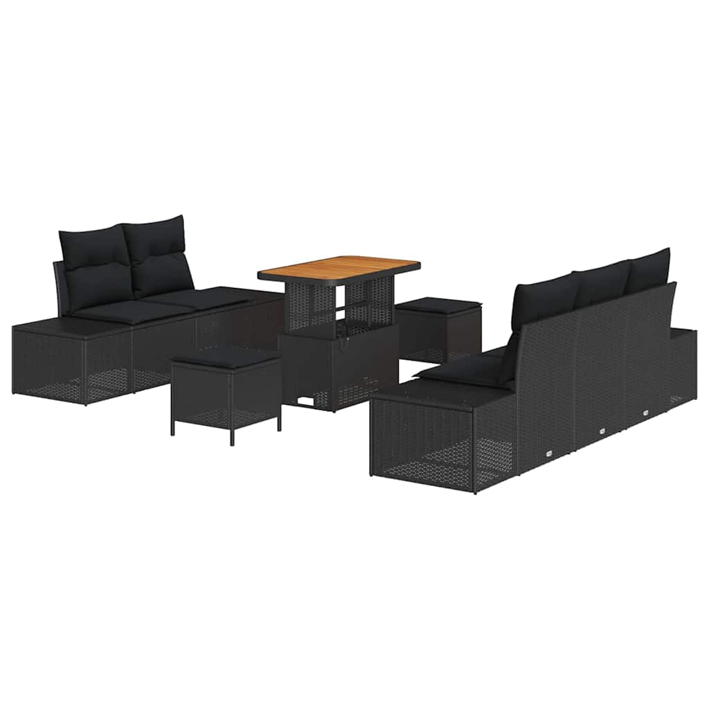 Gartensofa-set mit Kissen 8 pcs Schwarz Poly-Rattan