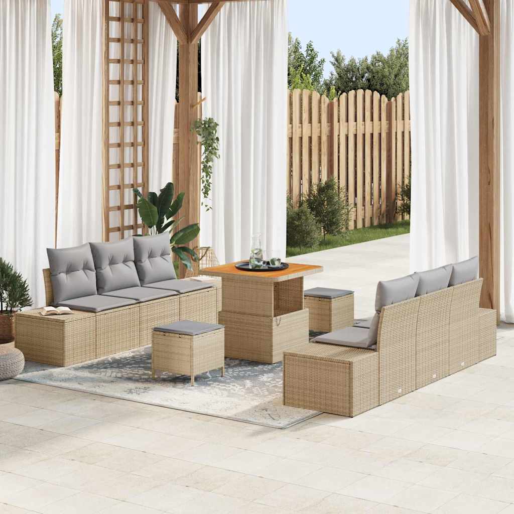 Gartensofa-set mit Kissen 9 pcs Beige Poly-Rattan