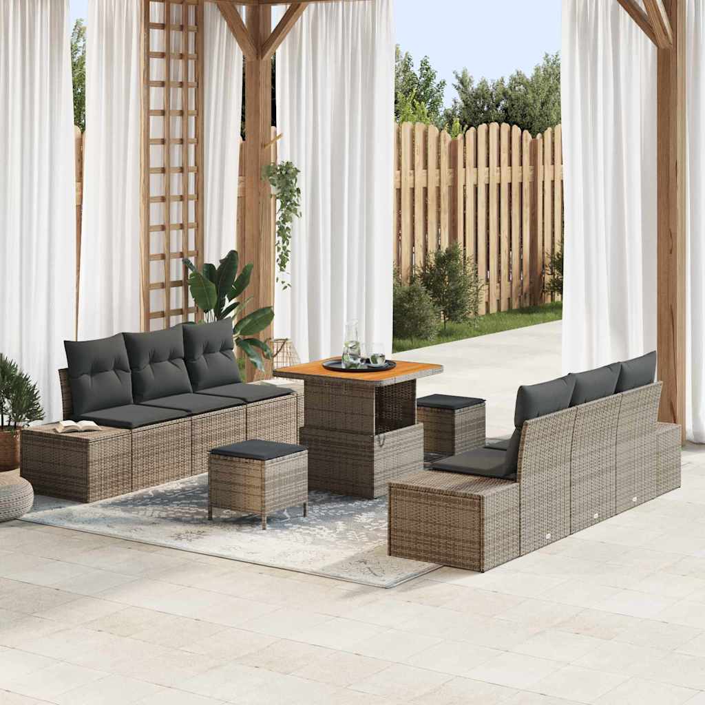 Gartensofa-set mit Kissen 9 pcs Grau Poly-Rattan