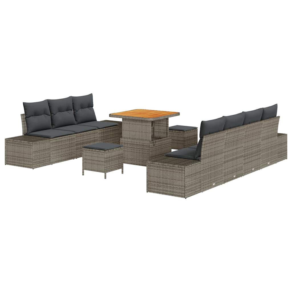 Gartensofa-set mit Kissen 10 pcs Grau Poly-Rattan