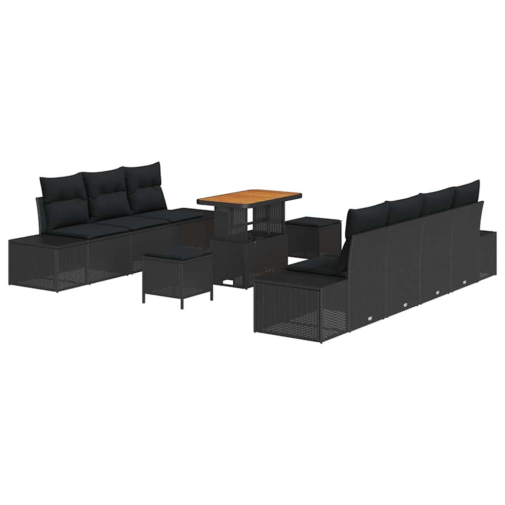 Gartensofa-set mit Kissen 10 pcs Schwarz Poly-Rattan