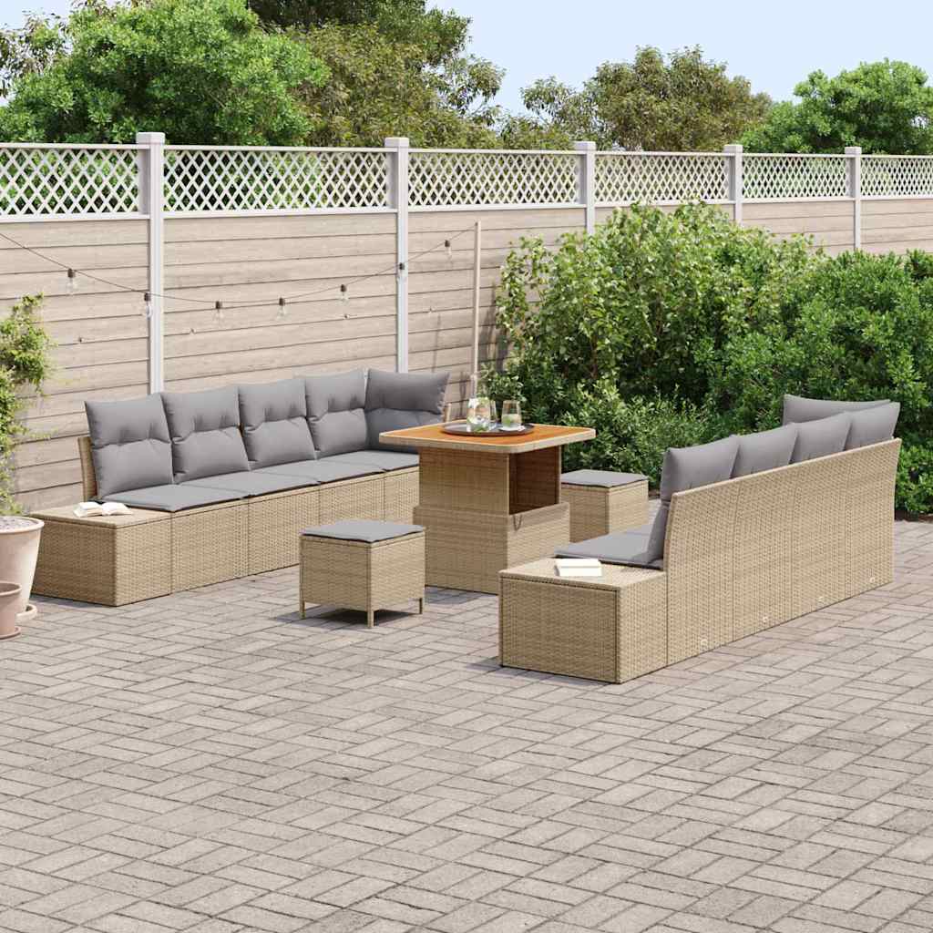 Gartensofa-set mit Kissen 11 pcs Beige Poly-Rattan