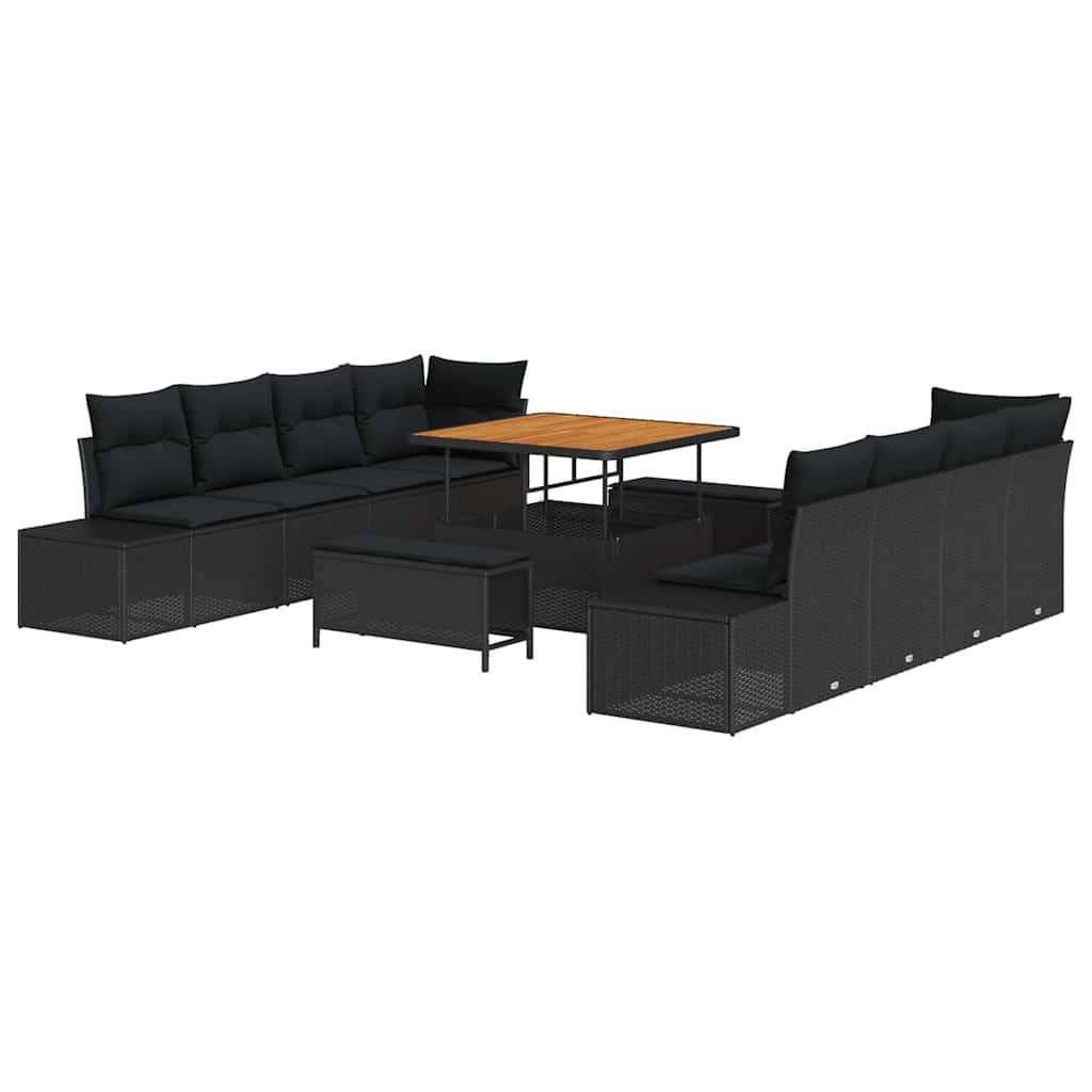 Gartensofa-set mit Kissen 11 pcs Schwarz Poly-Rattan