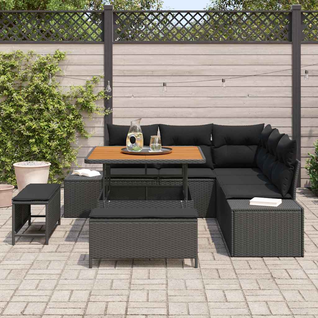 Gartensofa-set mit Kissen 8 pcs Schwarz Poly-Rattan