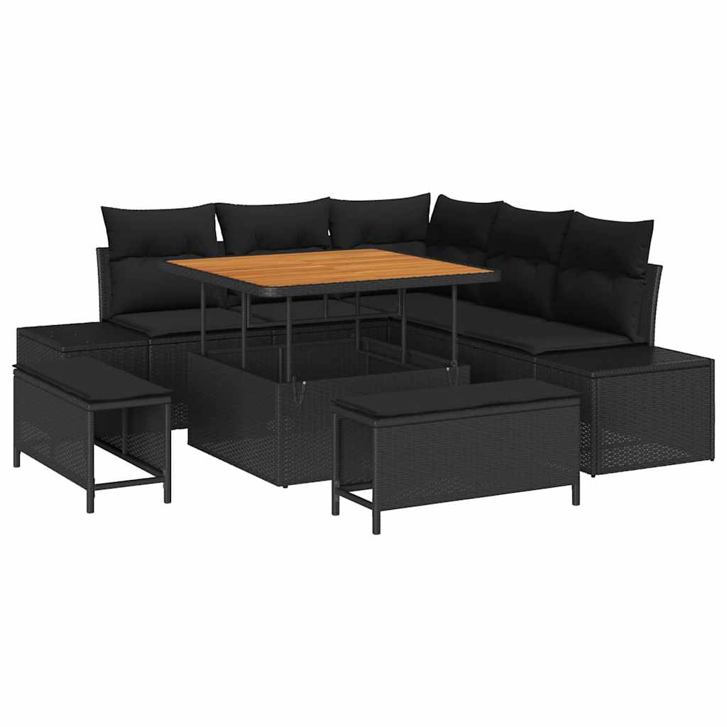 Gartensofa-set mit Kissen 8 pcs Schwarz Poly-Rattan