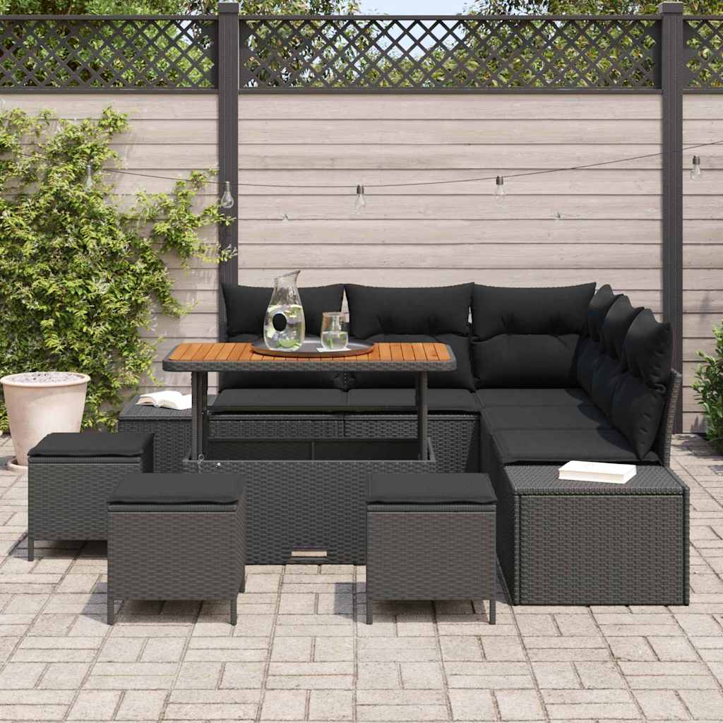 Gartensofa-set mit Kissen 9 pcs Schwarz Poly-Rattan