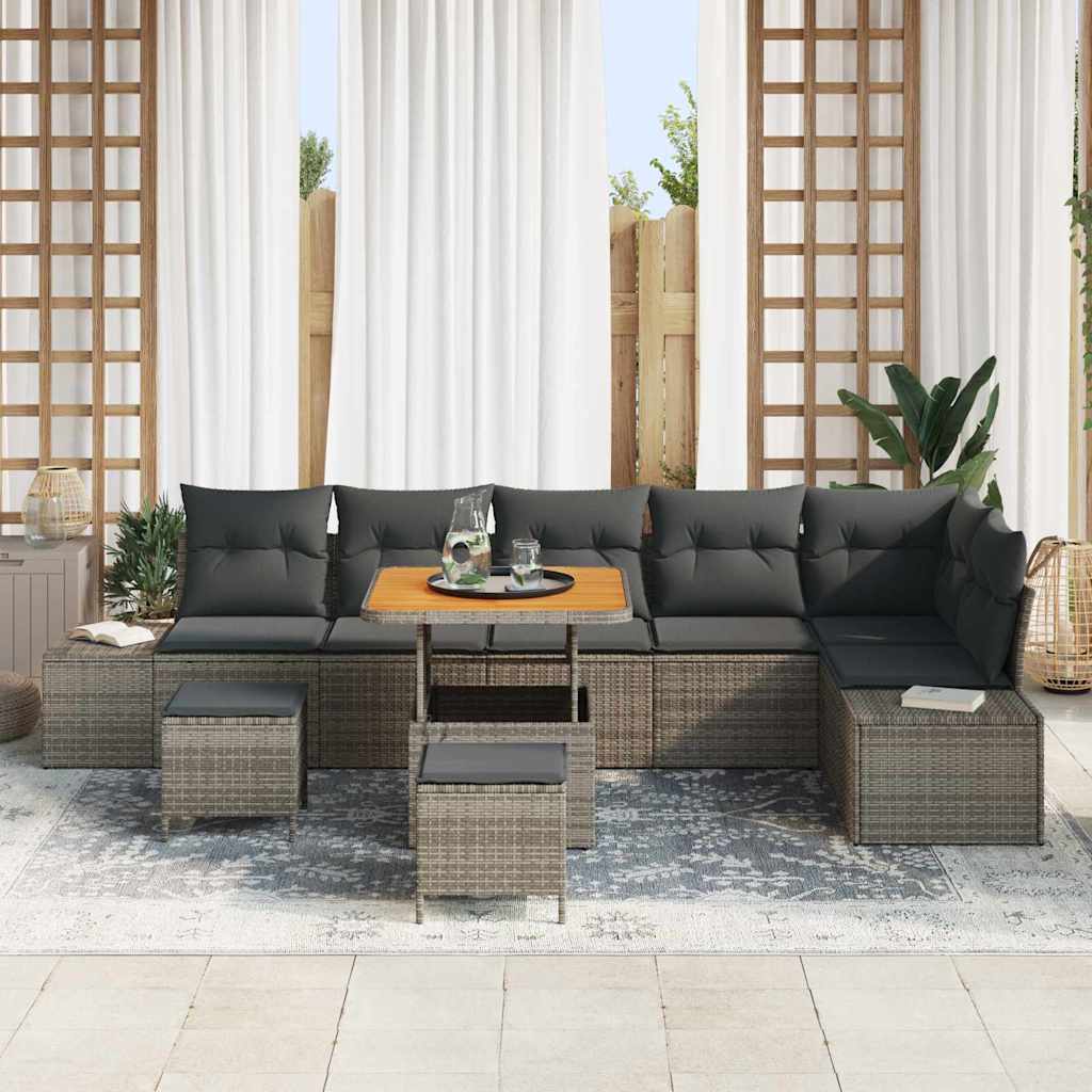 Gartensofa-set mit Kissen 9 pcs Grau Poly-Rattan