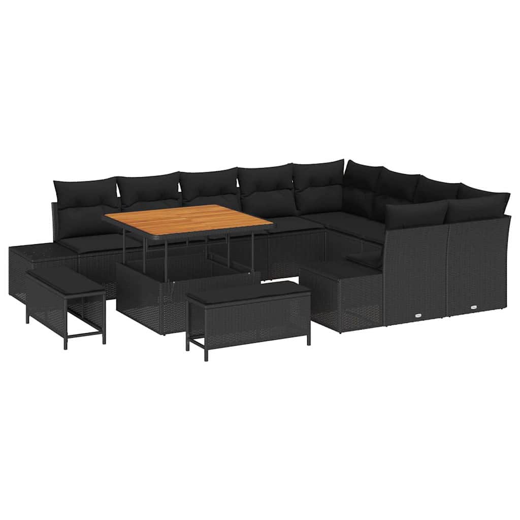 Gartensofa-set mit Kissen 12 pcs Schwarz Poly-Rattan