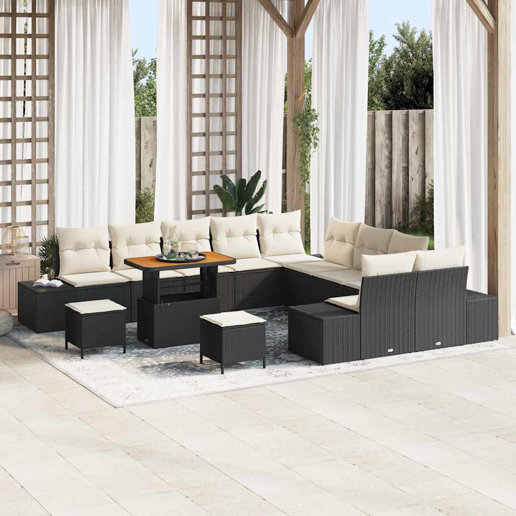 Gartensofa-set mit Kissen 13 pcs Schwarz Poly-Rattan