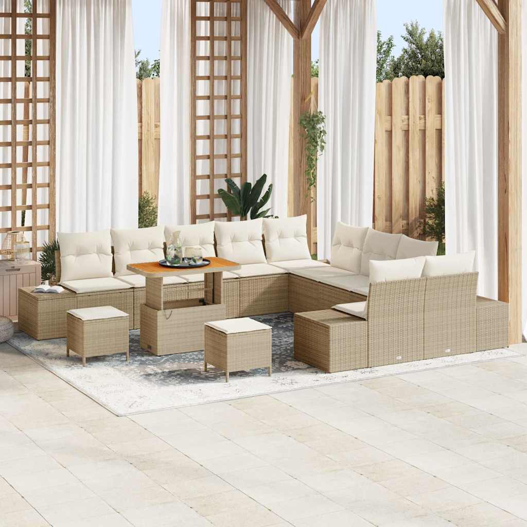 Gartensofa-set mit Kissen 13 pcs Beige Poly-Rattan
