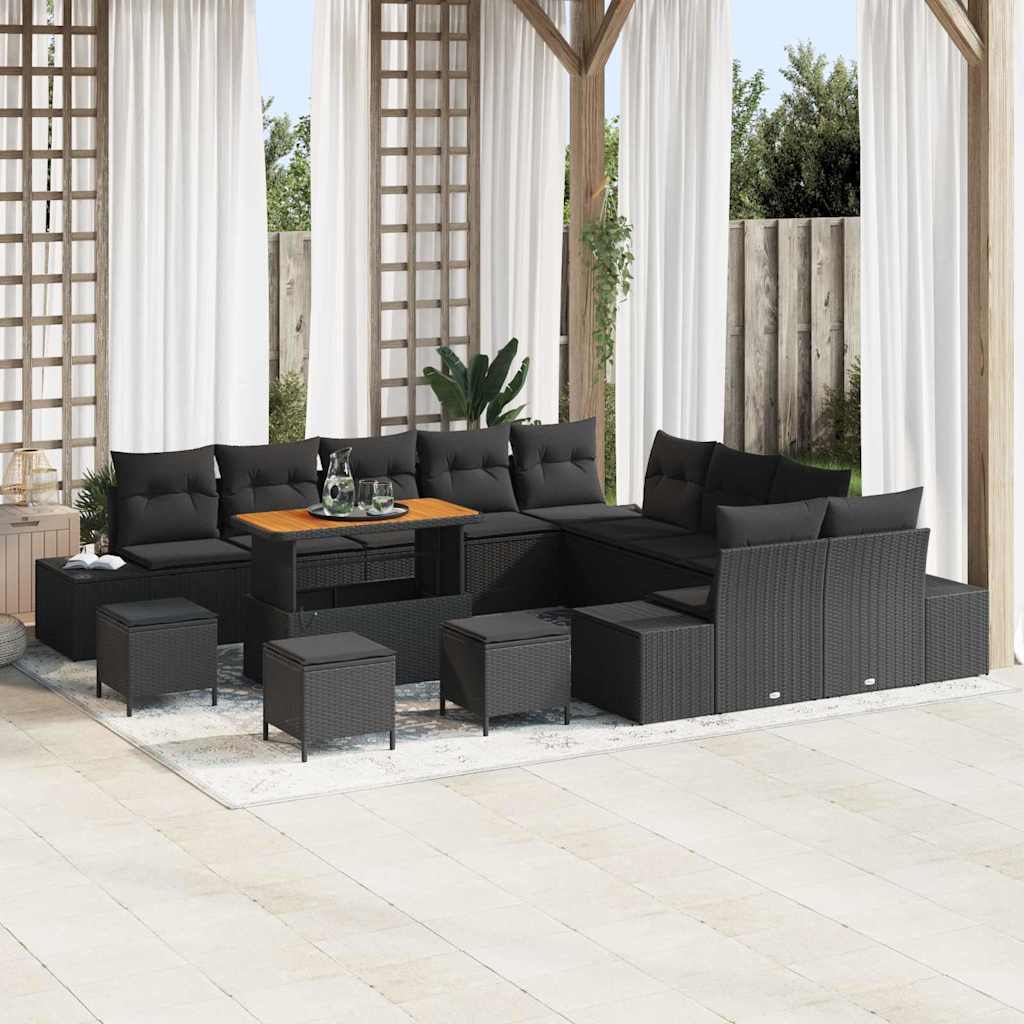 Gartensofa-set mit Kissen 14 pcs Schwarz Poly-Rattan