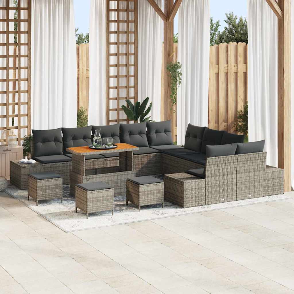 Gartensofa-set mit Kissen 14 pcs Grau Poly-Rattan