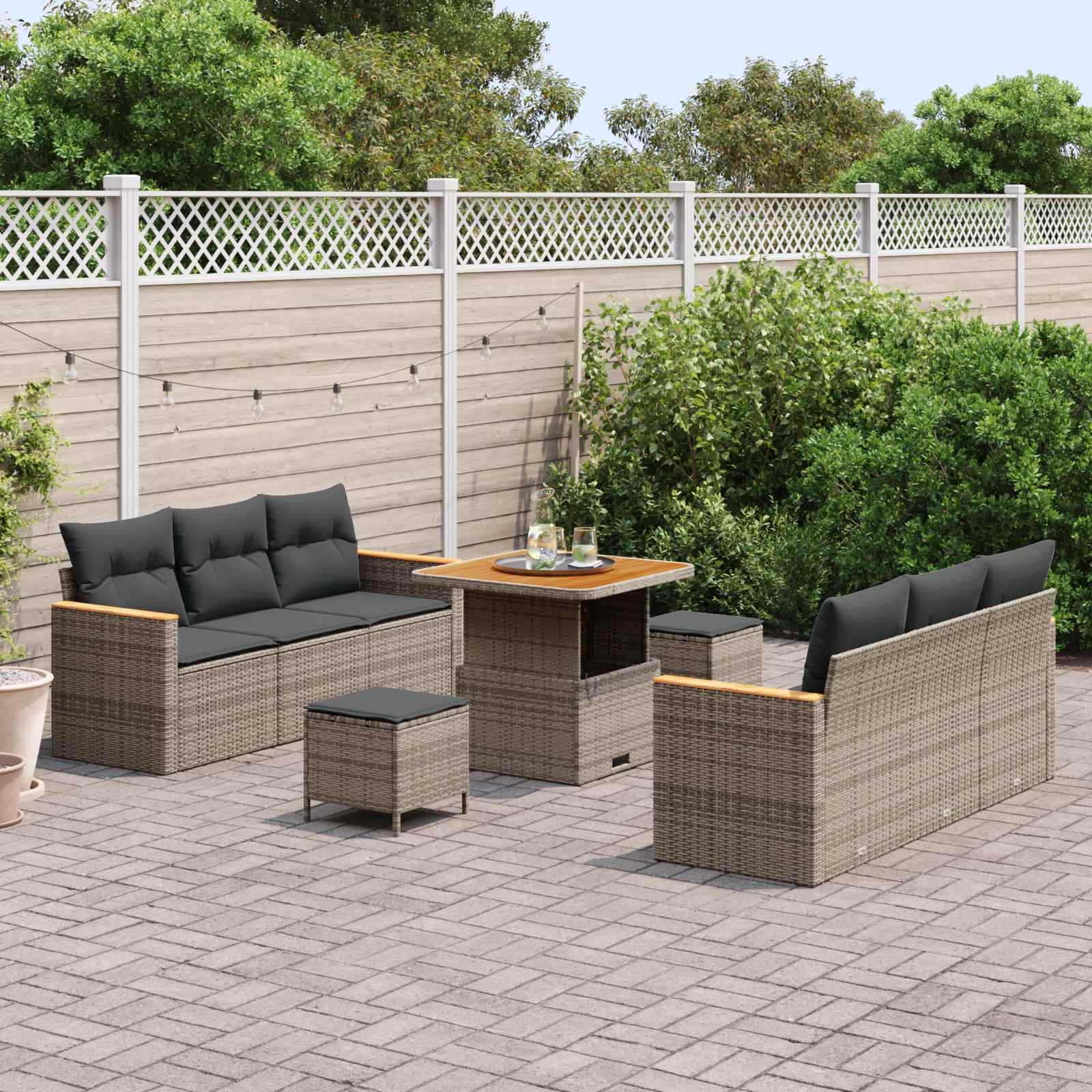 Gartensofa-set 9 pcs Grau Poly-Rattan