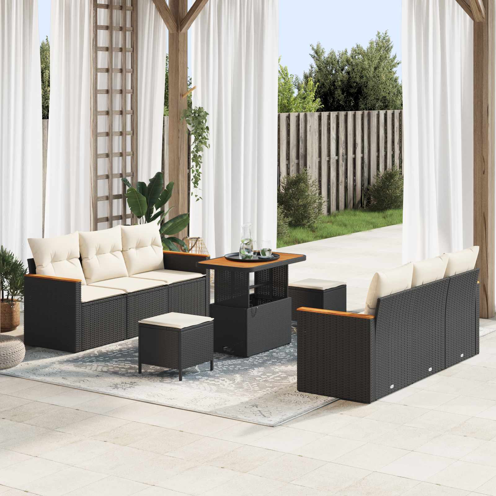 Gartensofa-set 9 pcs Schwarz Poly-Rattan