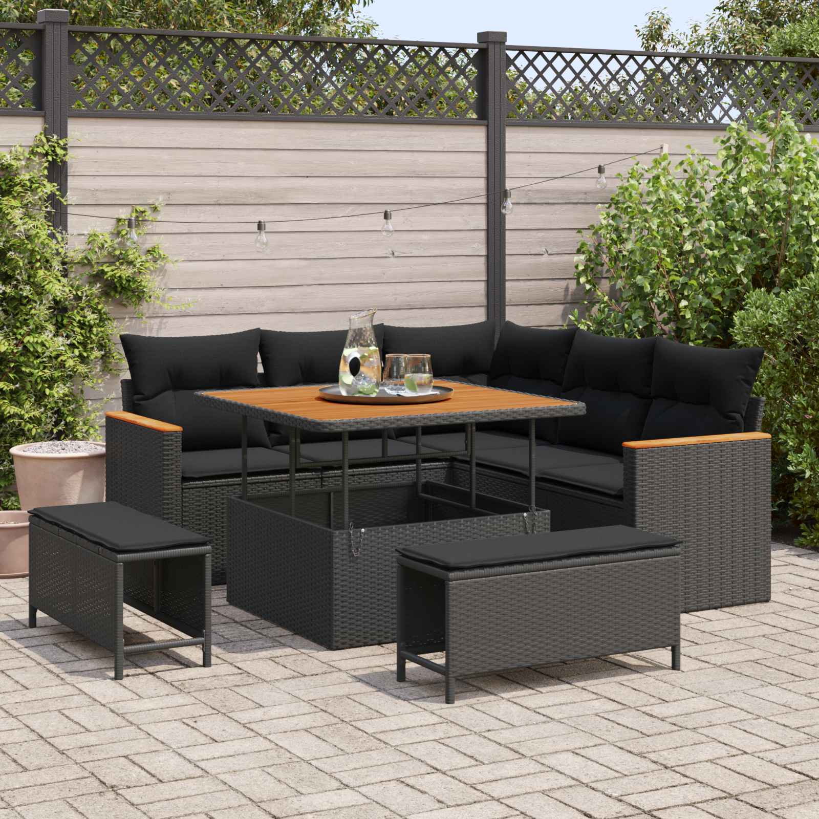 Gartensofa-set 8 pcs Schwarz Poly-Rattan