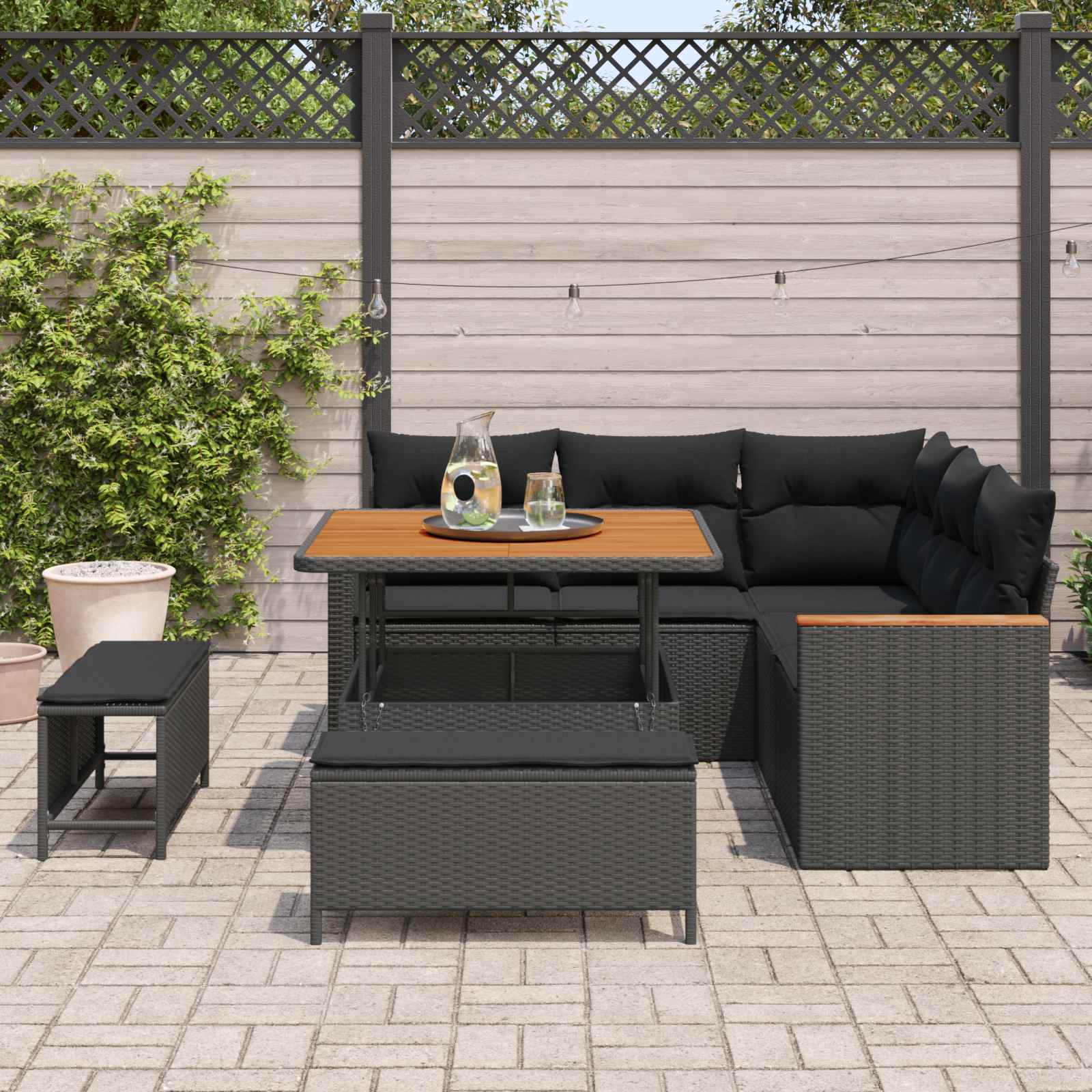 Gartensofa-set 8 pcs Schwarz Poly-Rattan