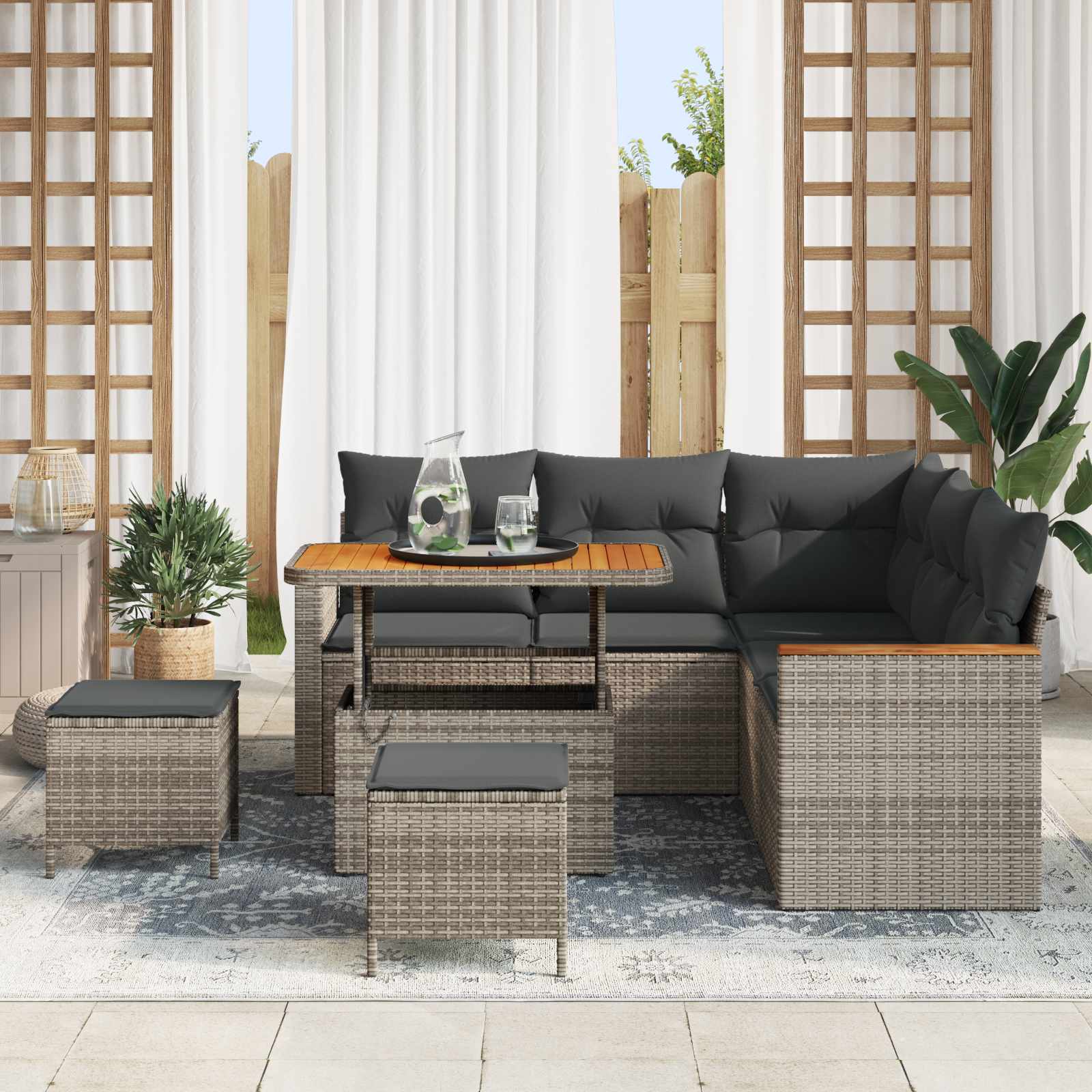 Gartensofa-set 8 pcs Grau Poly-Rattan