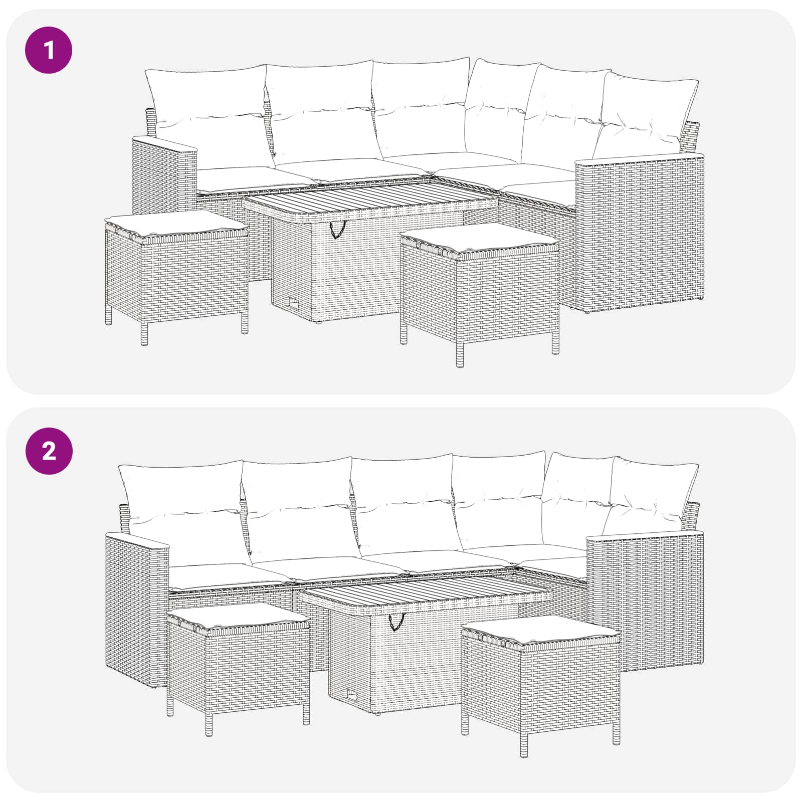 Gartensofa-set 8 pcs Grau Poly-Rattan