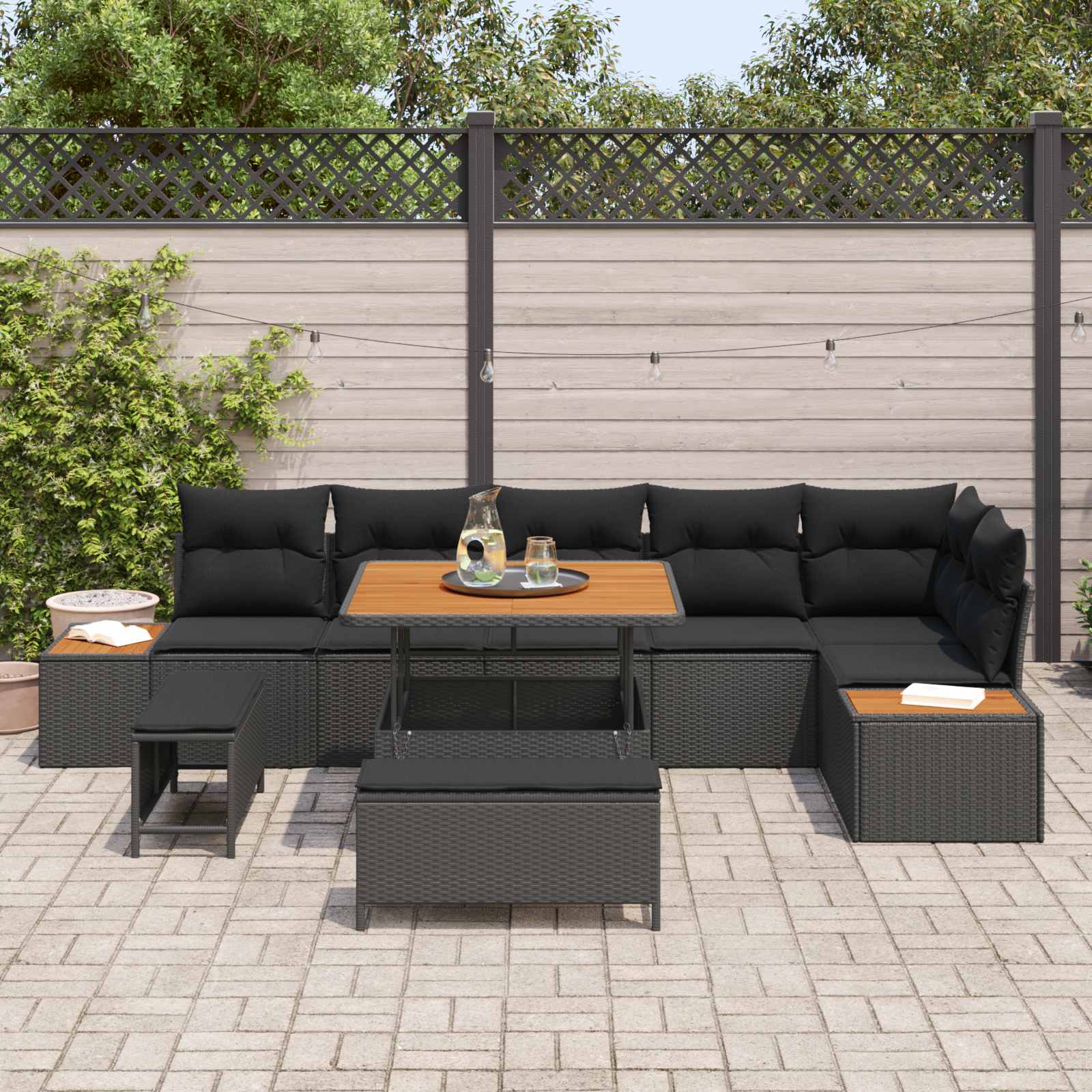 Gartensofa-set 9 pcs Schwarz Poly-Rattan