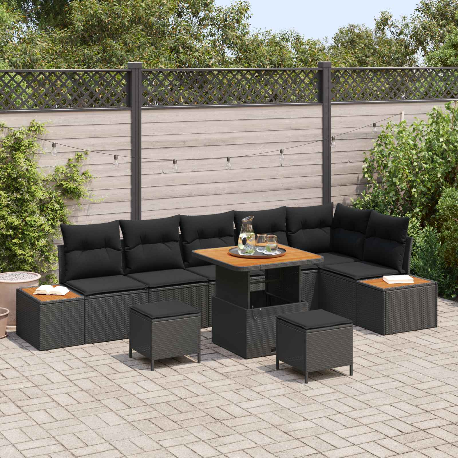 Gartensofa-set 9 pcs Schwarz Poly-Rattan