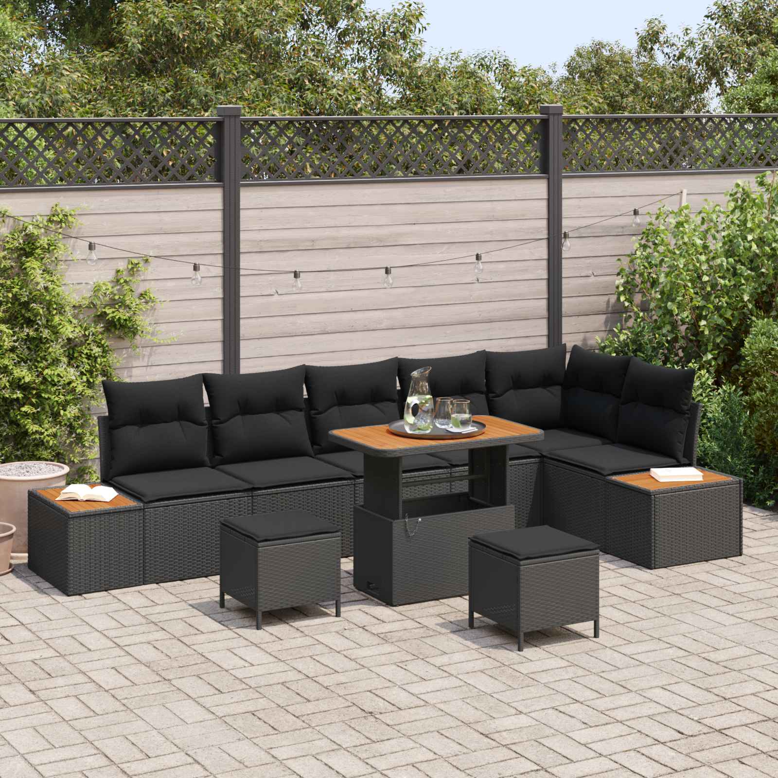 Gartensofa-set 9 pcs Schwarz Poly-Rattan