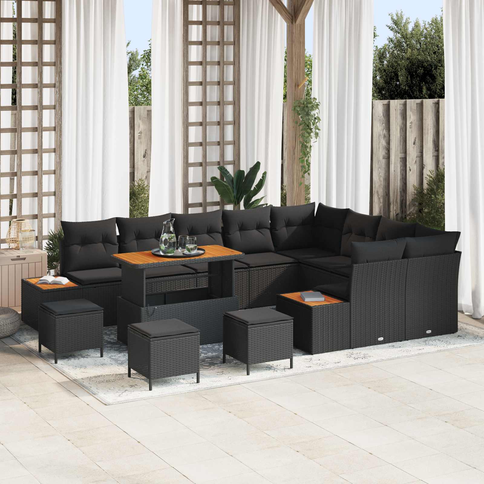 Gartensofa-set 13 pcs Schwarz Poly-Rattan